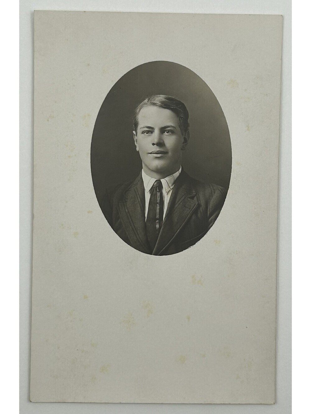 Antique 1900s RPPC Real Photo Postcard Lloyd Bloxham Age 17 Oval Portrait   E-12